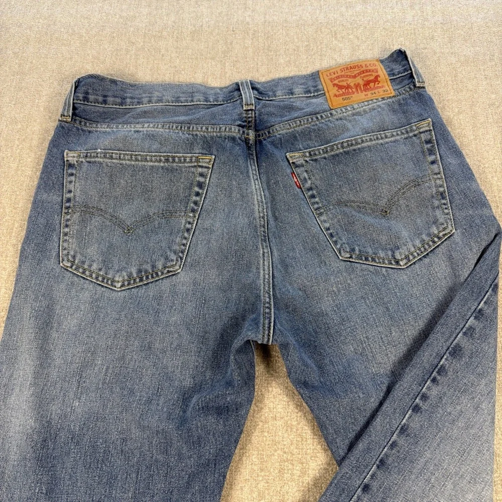 Levis 505 Jeans Mens 34x32 Denim Regular Fit Straight Leg Medium‎ Wash Stretch